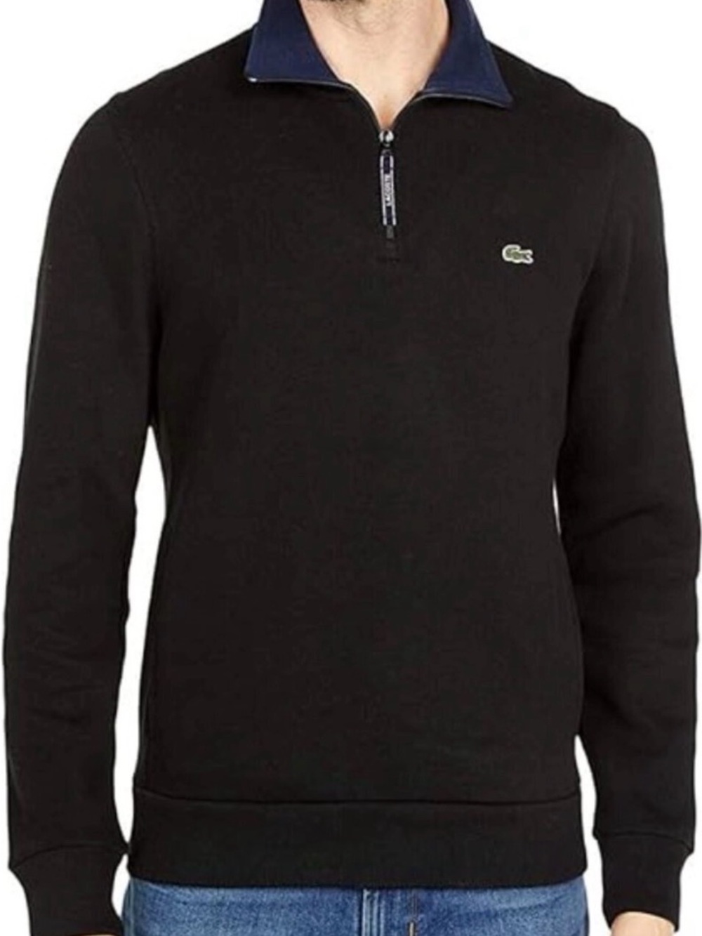 LACOSTE Rib Interlock 1/4 Zip Sweatshirt Cotton Sweater Black Crocodile XL Men's